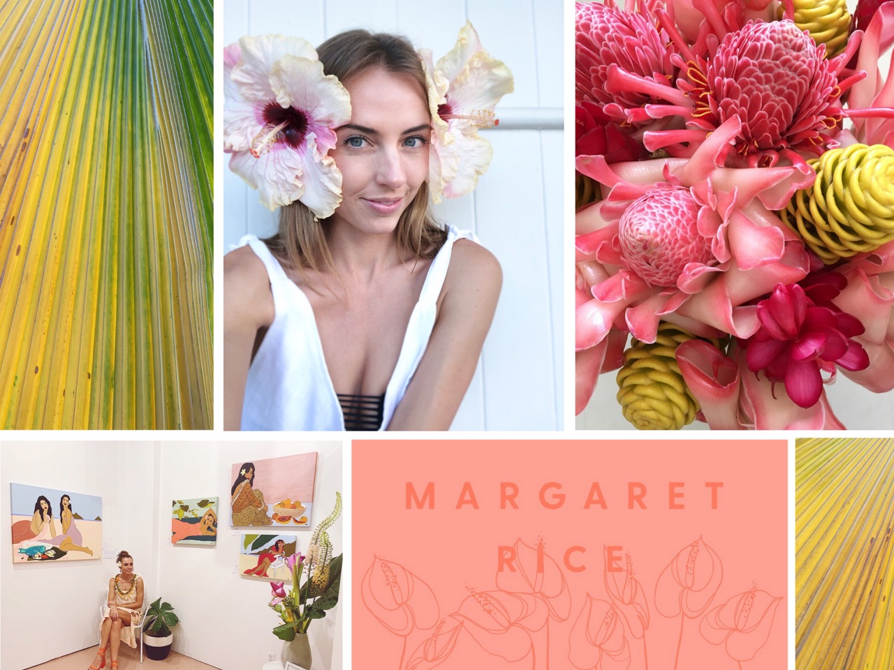 maggie rice,margaret rice,illustratrice,illustration,drawing,painting,artiste,hawaii,tropical flowers,surfer girl,surfeuse,fille de sales,island girl